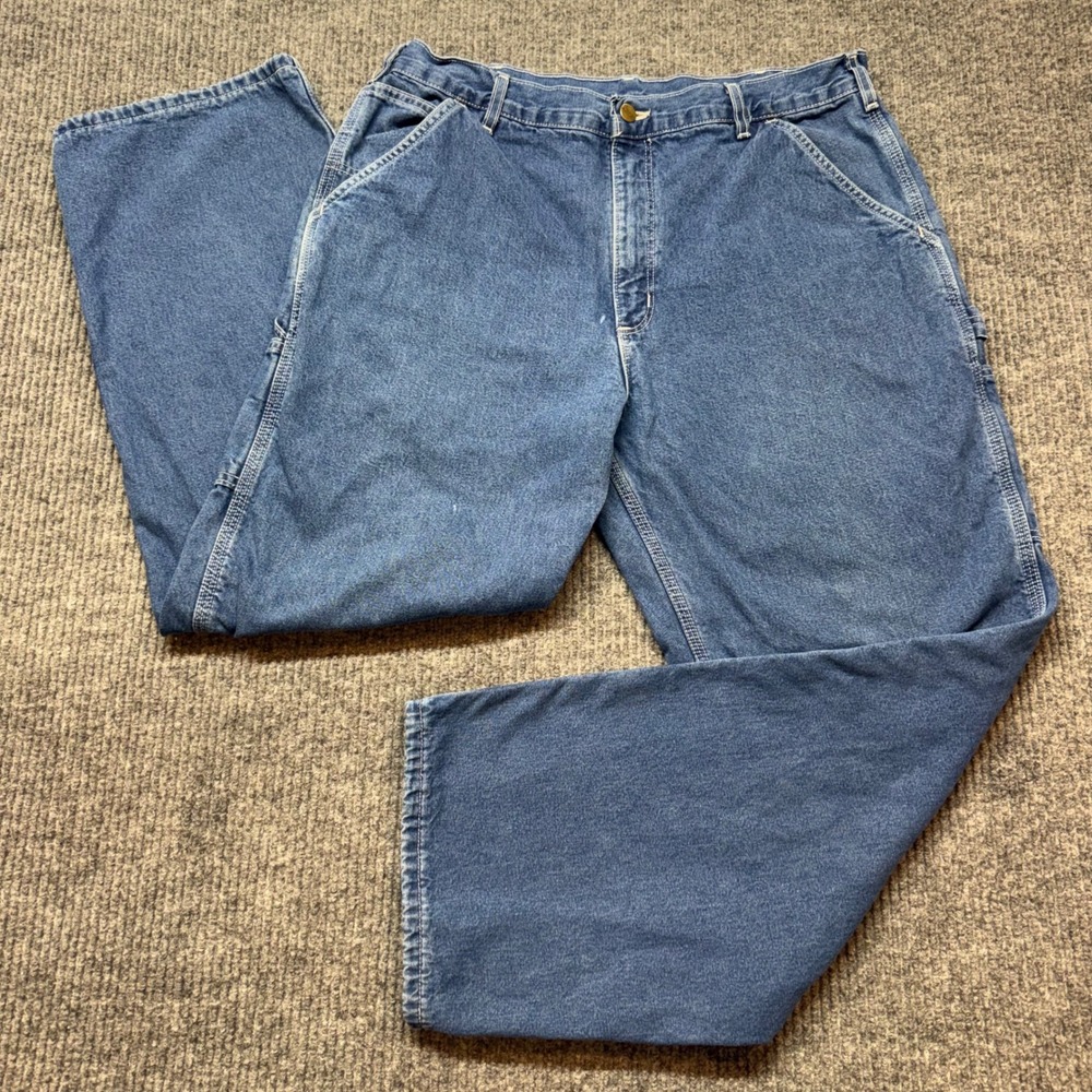 Carhartt Mens 36x30 Carpenter Flannel‎ Lined Jeans Relaxed Fit Workwear Blue